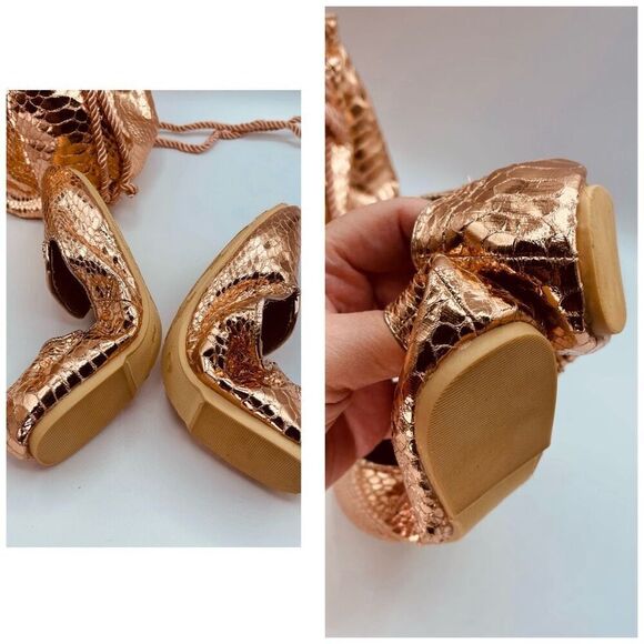 Joan Boyce ballet flats and drawstring bucket bag in rose gold faux leather - Picture 8 of 9